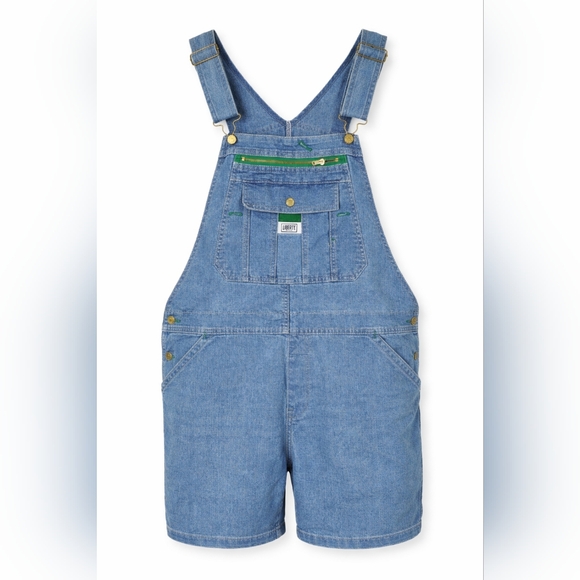 liberty Pants - VINTAGE Liberty Blue Denim Short Y2K Overalls with Green Trim XL.